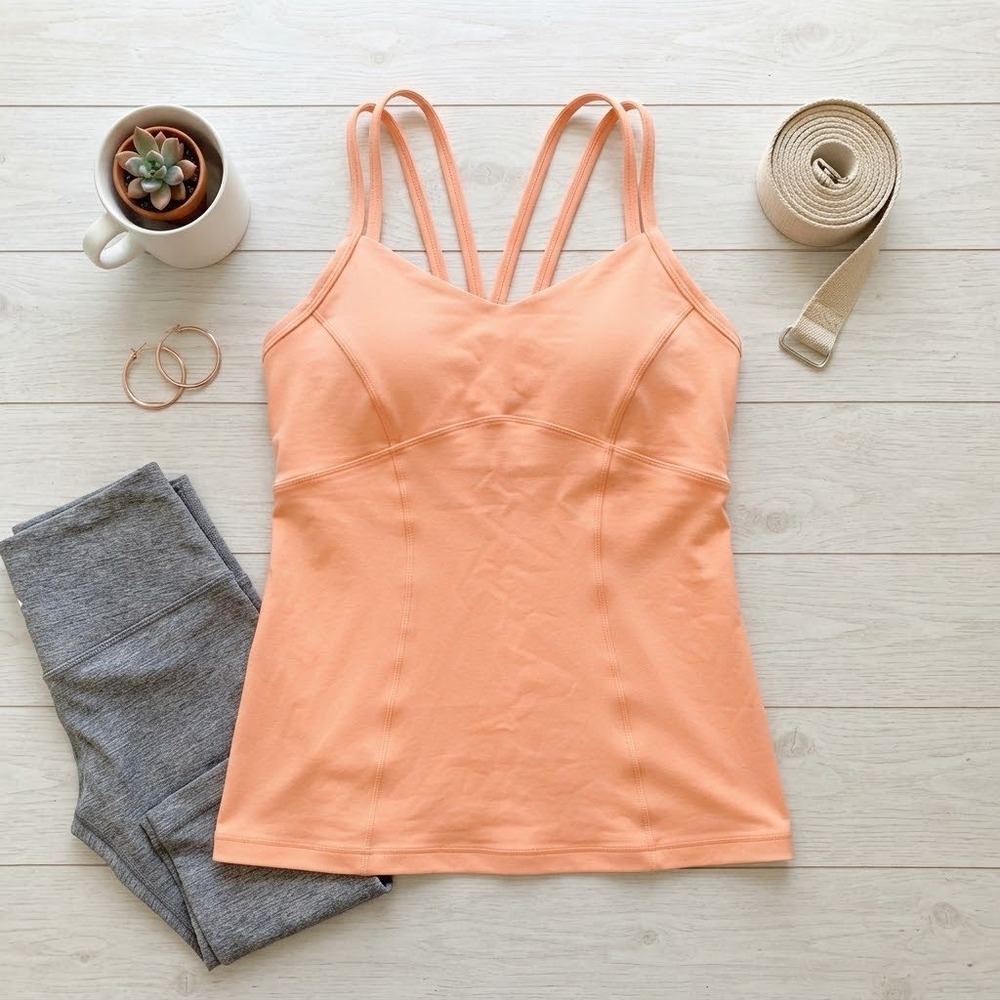 Zella Womens Strappy Racerback Yoga Tank Top Orange Built In Bra Small